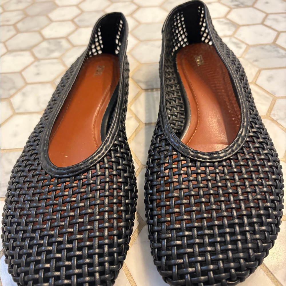 Zara Woven Ballet Flats - Black, Size 42 - Picture 4 of 6